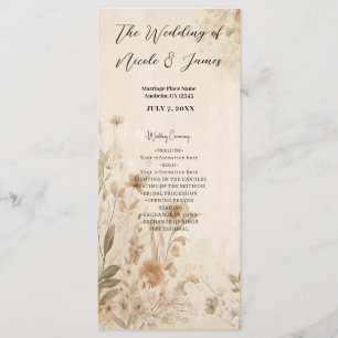 Vintage Delicate Floral Botanical Boho Wedding  Programme