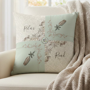 Vintage Delicate Green Elegant Manuscript Cushion