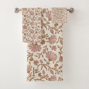 Vintage delicate mauve flowers & intricate foliage bath towel set