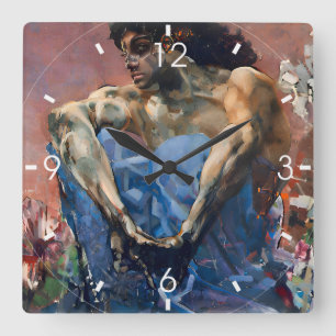 Vintage Demon Seated Painting by Mikhail Vrubel Square Wall Clock