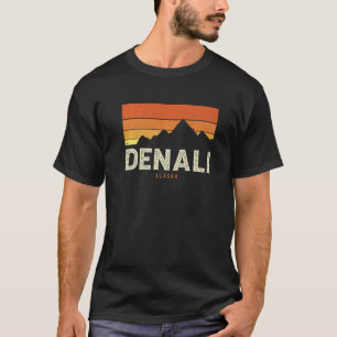 Vintage Denali Alaska Mountains Sunset Retro Premi T-Shirt