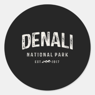 Vintage Denali National Park Mountains Nature Retr Classic Round Sticker