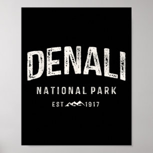 Vintage Denali National Park Mountains Nature Retr Poster