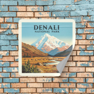 Vintage Denali National Park Square Sticker