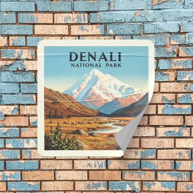 Vintage Denali National Park Square Sticker (Creator Uploaded)