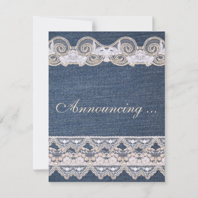 Vintage Denim and Lace Marriage Announcement (Front)