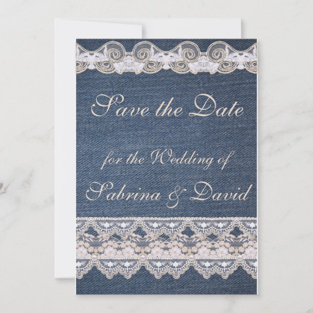 Vintage Denim and Lace Save the Date (Front)