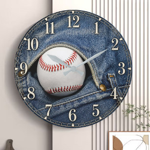 Vintage Denim Baseball Fans and Players Large Clock