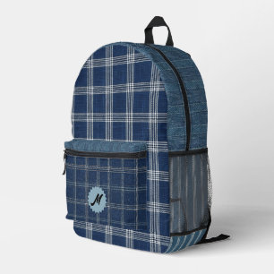 Vintage Denim-Print Stripes Plaid Printed Backpack