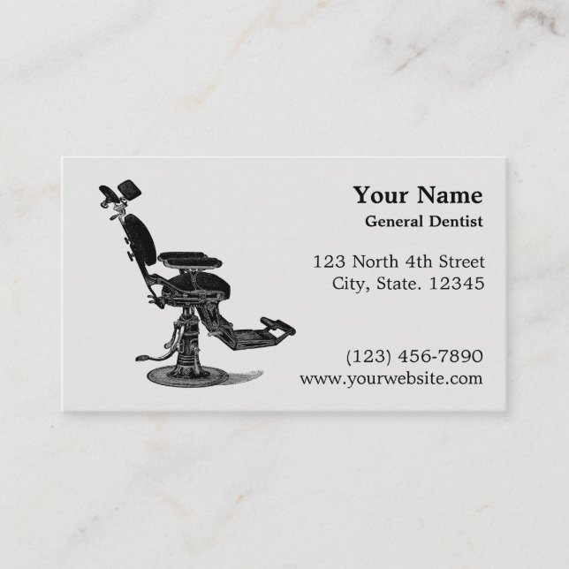Vintage Dental Chair Dentist Template Business Card (Front)