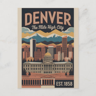 Vintage Denver Colorado Retro Travel Poster Illust Holiday Postcard