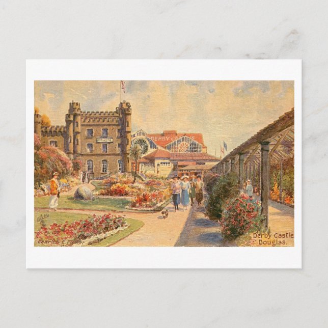 Vintage Derby Castle in Douglas Postcard (Front)
