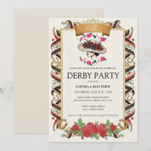 Vintage Derby Party Invitation Floral Horse