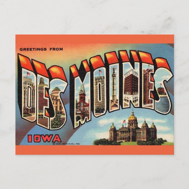 Vintage Des Moines Iowa Postcard (Front)