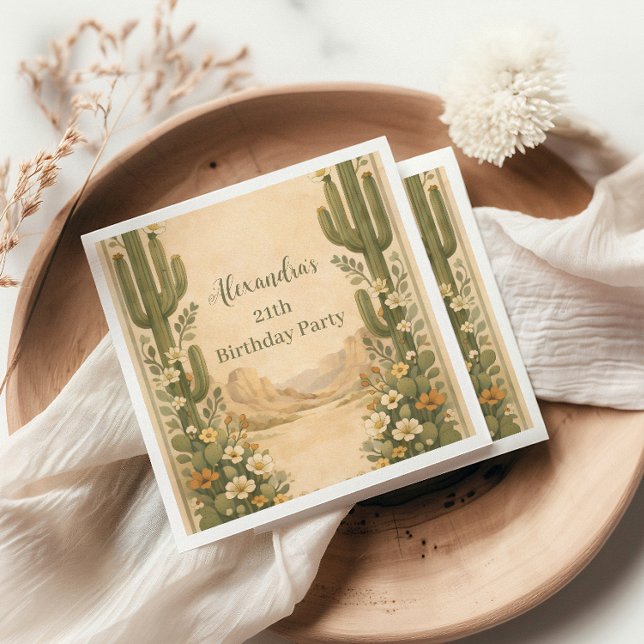 Vintage Desert Botanicals Birthday Napkin (Creator Uploaded)