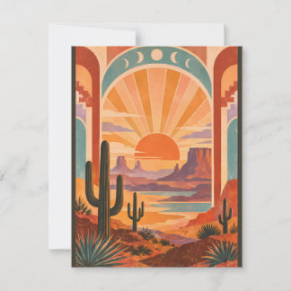 Vintage Desert Landscape Illustration with Saguaro Card