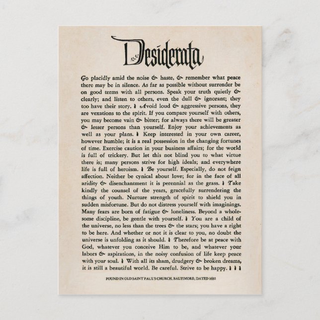 Vintage Desiderata - Postcard (Front)