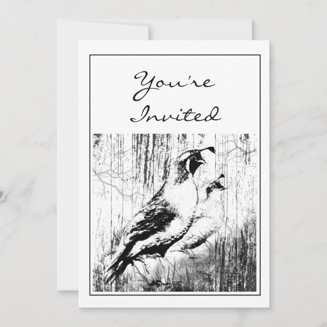 Vintage Design California Quail Party Invite (Front)