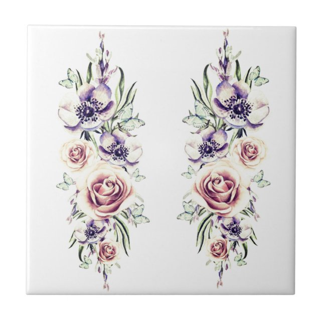 Vintage Design Ceramic Tile Flowers Painting (Front)