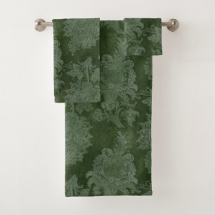 VINTAGE DESIGN EMERALD GREEN  BATHROOM TOWEL SET