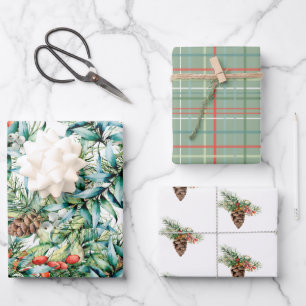 Vintage Design of Winter Foliage and Pine Cones  Wrapping Paper Sheet