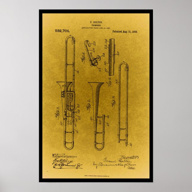 Vintage Design Retro trombone patent Poster (Front)
