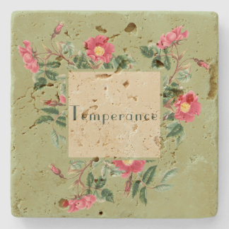 Vintage Design Sage Green Pink Roses Stone Coaster