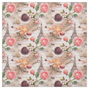 vintage design with old letters and tea in Paris Fabric