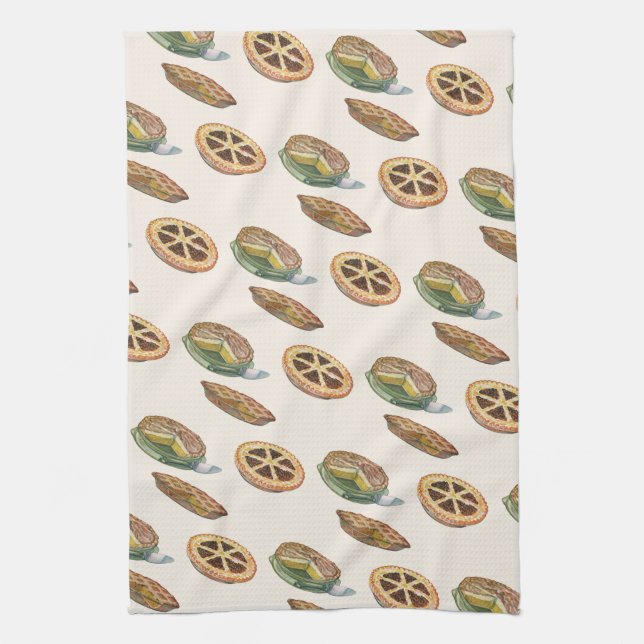 Vintage Desserts, Thanksgiving Pies, Pecan Pumpkin Tea Towel (Vertical)