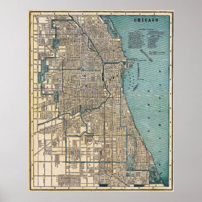 Vintage Detailed Chicago Map Poster 1893 (Front)