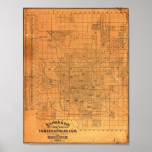 Vintage Detailed Map of Indianapolis 1885 Poster