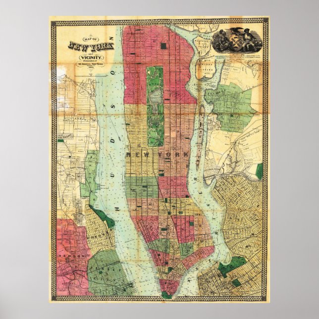 Vintage Detailed New York Map Poster 1863 (Front)
