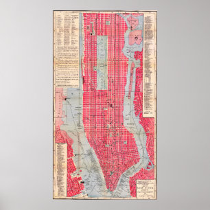 Vintage Detailed New York Map Poster 1893