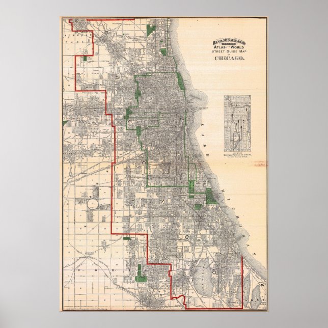Vintage Detailed Roads Map of Chicago Poster (Front)