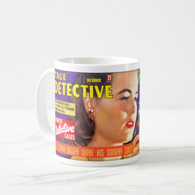 VINTAGE DETECTIVE MAGAZINE COLLAGE  COFFEE MUG (Front Left)