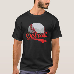Vintage Detroit Cityscape Baseball  For Men Women  T-Shirt