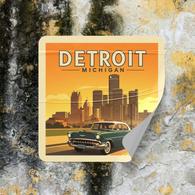 Vintage Detroit Michigan Square Sticker (Creator Uploaded)