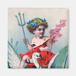 Vintage Devil Child & Swan Magnet