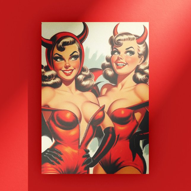 Vintage Devil Girls Illustration Postcard (Creator Uploaded)