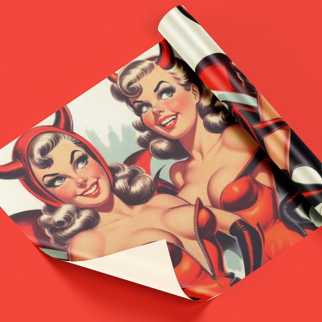 Vintage Devil Girls Illustration Wrapping Paper (Creator Uploaded)