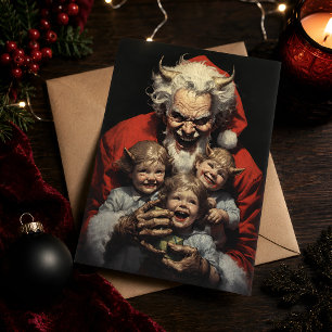 Vintage Devil Santa Gothic Horror Christmas Card