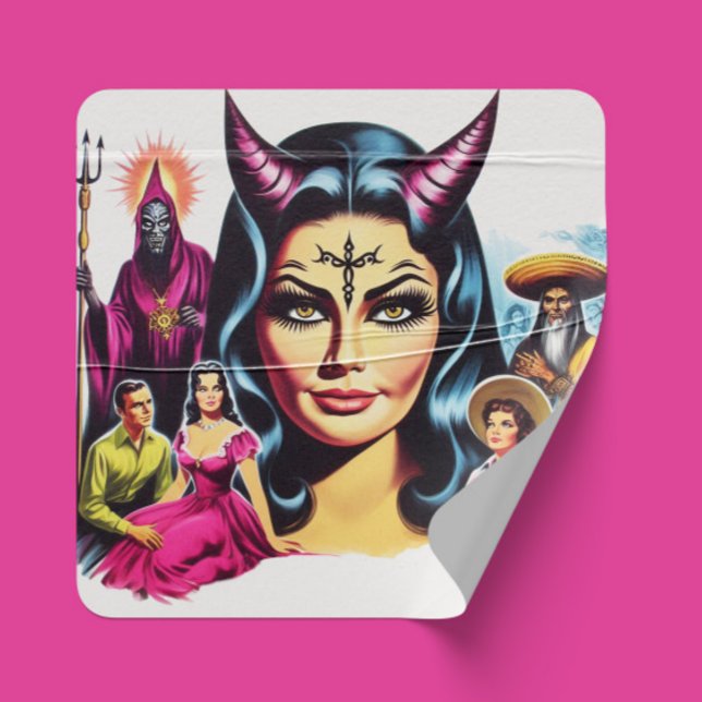 Vintage Devil Woman Square Sticker (Creator Uploaded)