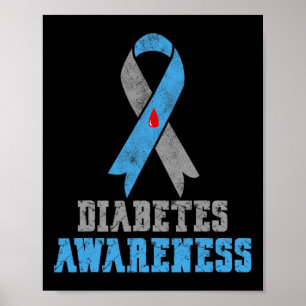 Vintage Diabetes Awareness Blue And Grey Ribbon Poster