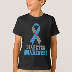 Vintage Diabetes Awareness Blue and Grey Ribbon T-Shirt