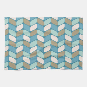 Vintage Diagonal Rectangles Light Blue Gold White Tea Towel