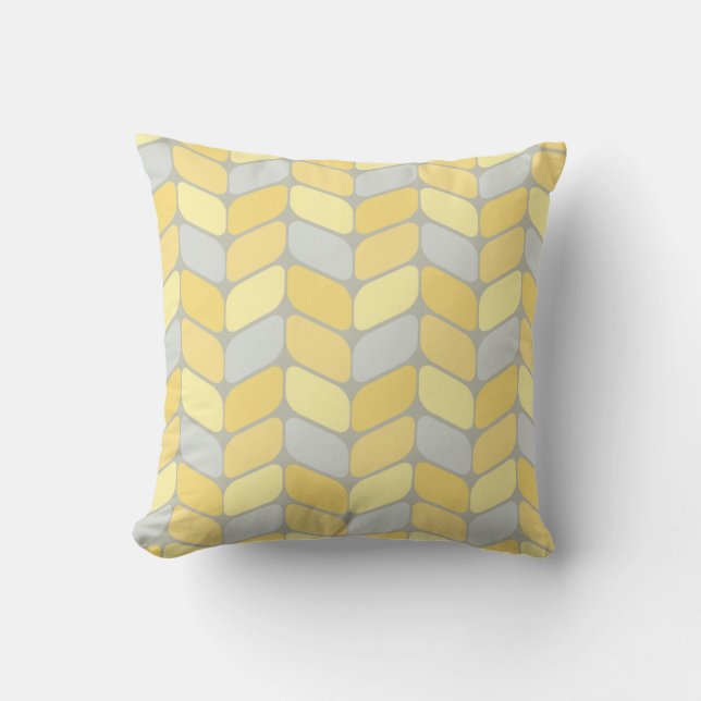Vintage Diagonal Rectangles Yellow Grey Cushion (Front)