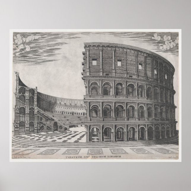 Vintage Diagram of The Roman Colosseum (1581) Poster (Front)