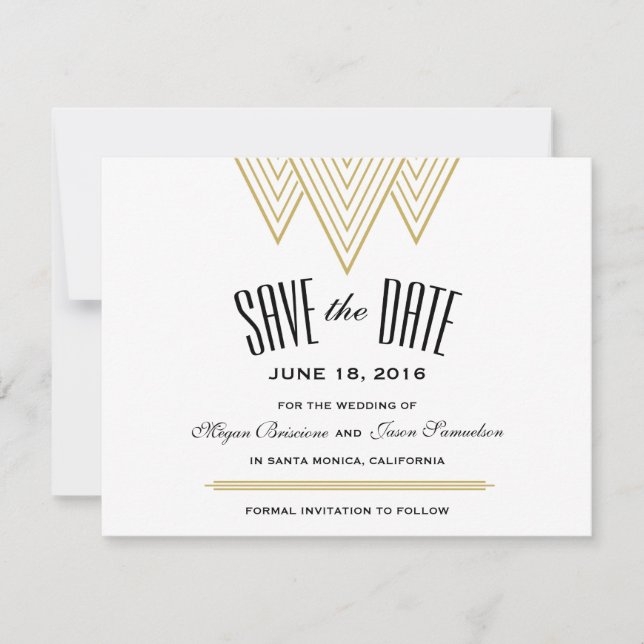 Vintage Diamond Black & Gold Save The Date (Front)