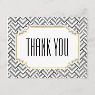 Vintage Diamond Black & Gold Thank You Postcard