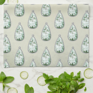 Vintage diamond pendant teal victorian pattern tea towel